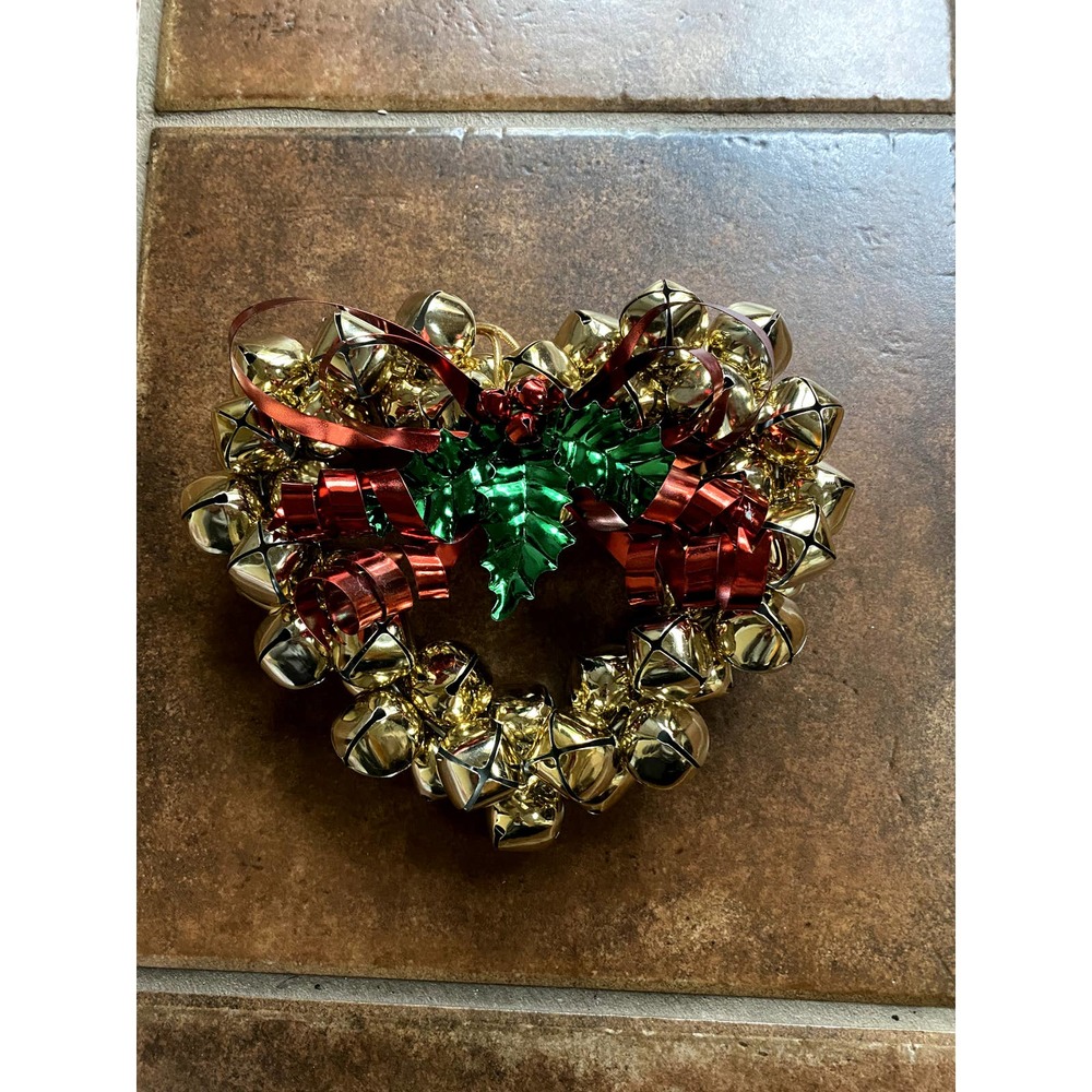 Vintage Christmas Heart Bell Wreath with Holly Branch